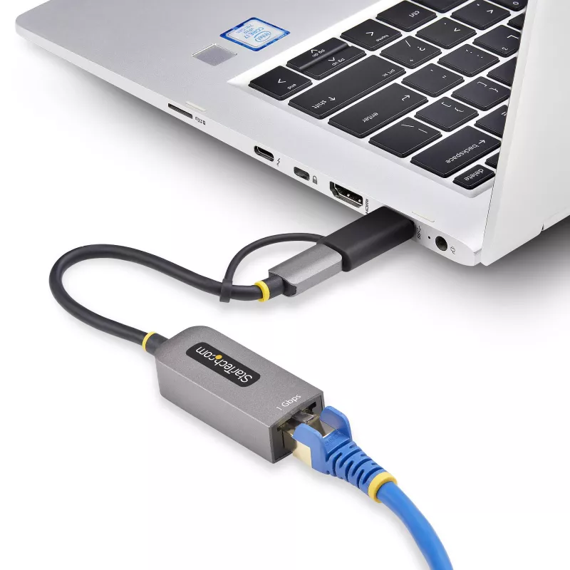 StarTech.com USB-C to Ethernet Adapter with USB-A Dongle, 10/100/1000Mbps, USB 3.0 to Gigabit Ethernet Network Adapter, 6in/15cm Attached Cable, USB GbE Adapter