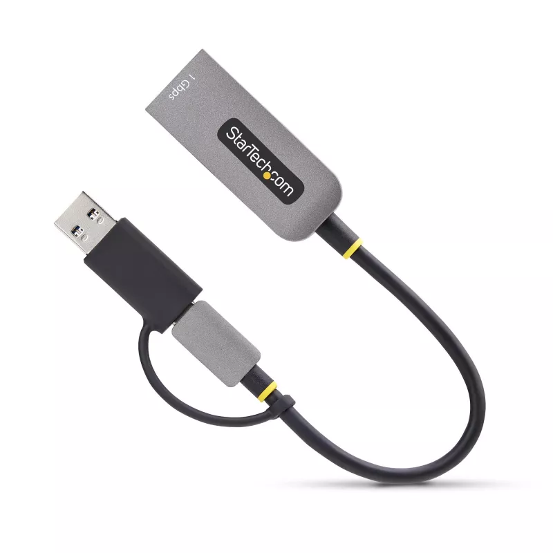 StarTech.com USB-C to Ethernet Adapter with USB-A Dongle, 10/100/1000Mbps, USB 3.0 to Gigabit Ethernet Network Adapter, 6in/15cm Attached Cable, USB GbE Adapter