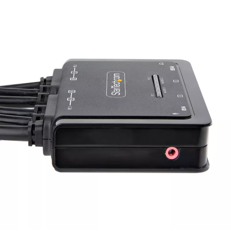 StarTech.com 2-Port Dual-Monitor DisplayPort Cable KVM Switch, 4K 60Hz, Compact KVM with 5ft/1.5m USB-A/DisplayPort/Audio Integrated Cables, Bus Powered - Remote Push Button/Hotkey Switching