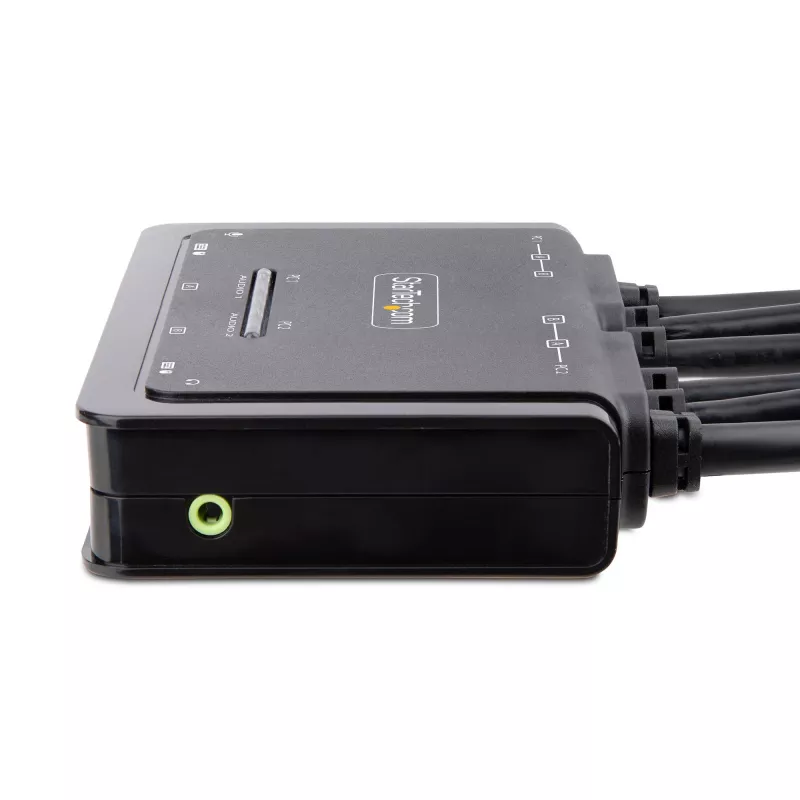 StarTech.com 2-Port Dual-Monitor DisplayPort Cable KVM Switch, 4K 60Hz, Compact KVM with 5ft/1.5m USB-A/DisplayPort/Audio Integrated Cables, Bus Powered - Remote Push Button/Hotkey Switching