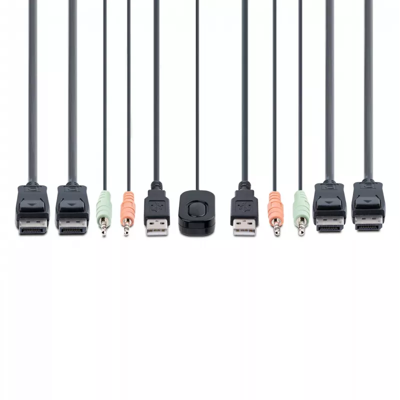 StarTech.com 2-Port Dual-Monitor DisplayPort Cable KVM Switch, 4K 60Hz, Compact KVM with 5ft/1.5m USB-A/DisplayPort/Audio Integrated Cables, Bus Powered - Remote Push Button/Hotkey Switching