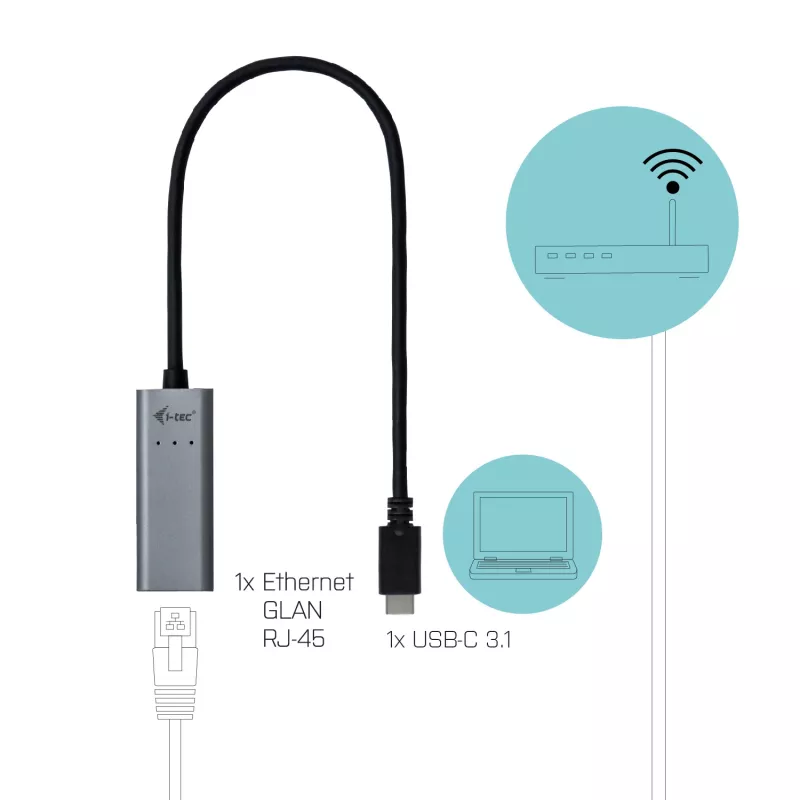 i-tec Metal USB-C Gigabit Ethernet Adapter, Wired, USB Type-C, Ethernet, 1000 Mbit/s, Grey