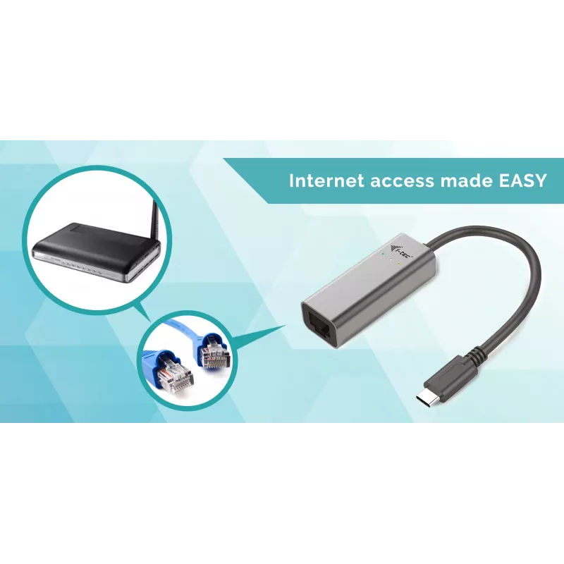 i-tec Metal USB-C Gigabit Ethernet Adapter, Wired, USB Type-C, Ethernet, 1000 Mbit/s, Grey