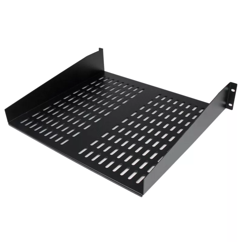 StarTech.com 2U Server Rack Shelf - Universal Vented Rack Mount Cantilever Tray for 19 inch Network Equipment Rack & Cabinet - Heavy Duty Steel - Weight Capacity 50lb/23kg - 16 inch Deep Shelf, Black