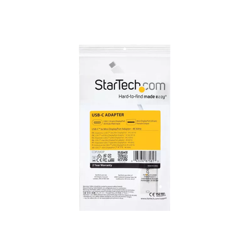 StarTech.com USB-C to Mini DisplayPort Adapter - 4K 60Hz - White - USB 3.1 Type-C to Mini DP Adapter - Upgraded Version is CDP2MDPEC