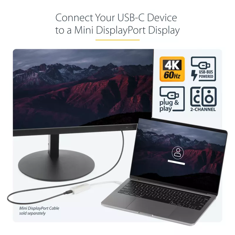 StarTech.com USB-C to Mini DisplayPort Adapter - 4K 60Hz - White - USB 3.1 Type-C to Mini DP Adapter - Upgraded Version is CDP2MDPEC