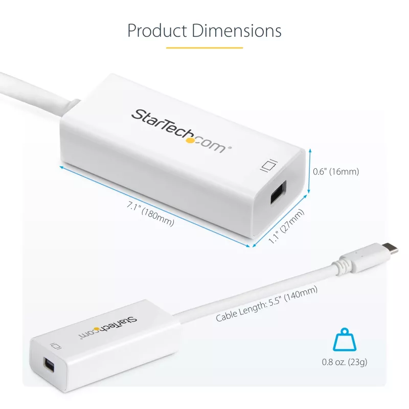 StarTech.com USB-C to Mini DisplayPort Adapter - 4K 60Hz - White - USB 3.1 Type-C to Mini DP Adapter - Upgraded Version is CDP2MDPEC