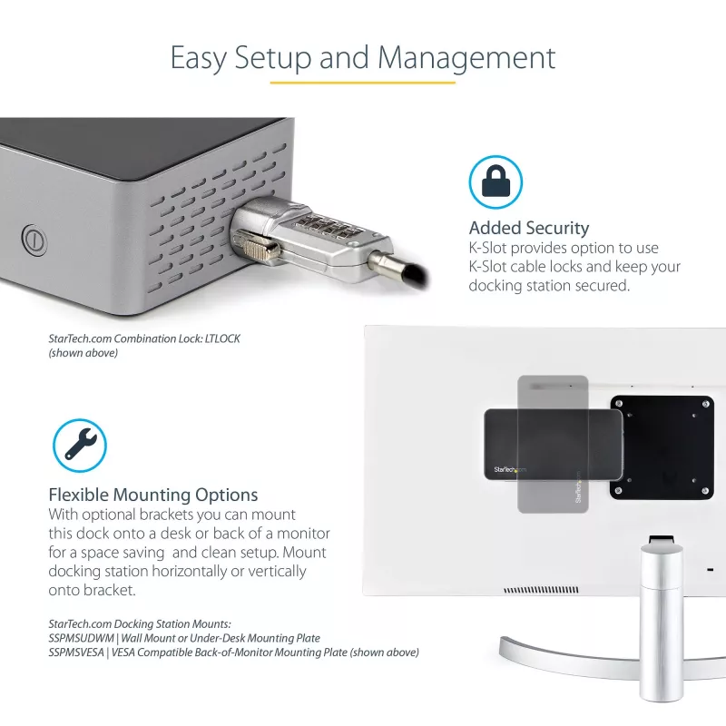 StarTech.com USB C Dock - 4K 60Hz Quad Monitor DisplayPort & HDMI - Universal USB-C Docking Station with 100W Power Delivery - USB Hub with 1x USB Type-C & 3x USB-A, Ethernet, Audio