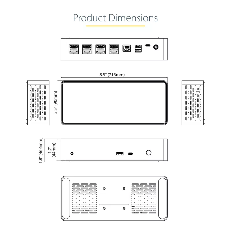 StarTech.com USB C Dock - 4K 60Hz Quad Monitor DisplayPort & HDMI - Universal USB-C Docking Station with 100W Power Delivery - USB Hub with 1x USB Type-C & 3x USB-A, Ethernet, Audio