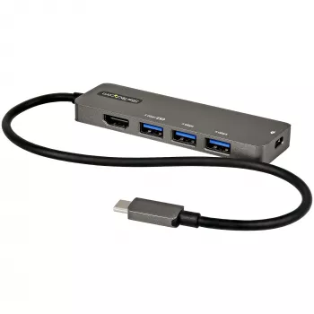 StarTech.com USB C Multiport Adapter - USB-C to HDMI 2.0b 4K 60Hz (HDR10), 100W Power Delivery Pass-Through, 4-Port USB 3.0 Hub - USB Type-C Mini Dock - 12 inch (30cm) Long Attached Cable