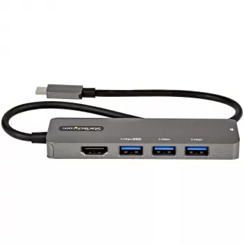 StarTech.com USB C Multiport Adapter - USB-C to HDMI 2.0b 4K 60Hz (HDR10), 100W Power Delivery Pass-Through, 4-Port USB 3.0 Hub - USB Type-C Mini Dock - 12 inch (30cm) Long Attached Cable