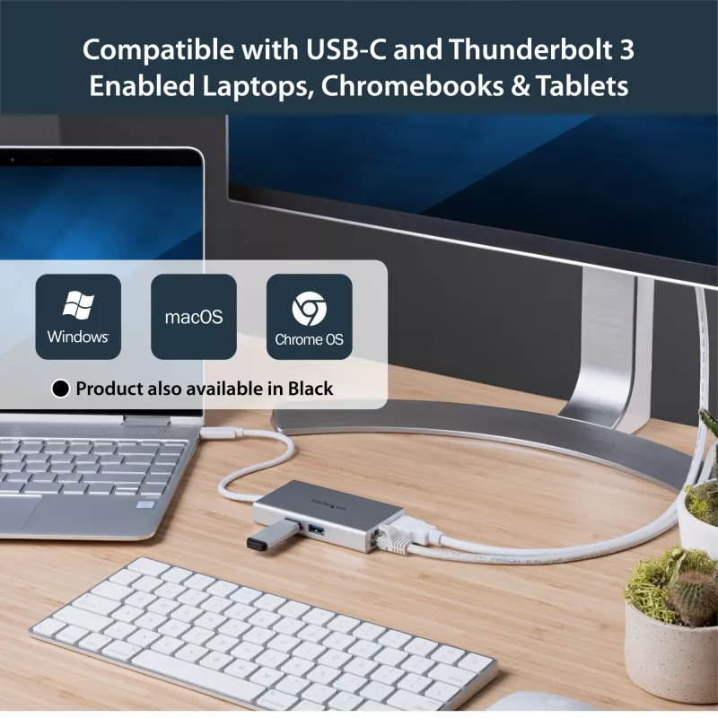StarTech.com USB-C Multiport Adapter - USB-C Travel Docking Station w/ 4K HDMI - 60W Power Delivery Pass-Through, GbE, 2pt USB-A 3.0 Hub - Portable Mini USB Type-C Dock for Laptop - White