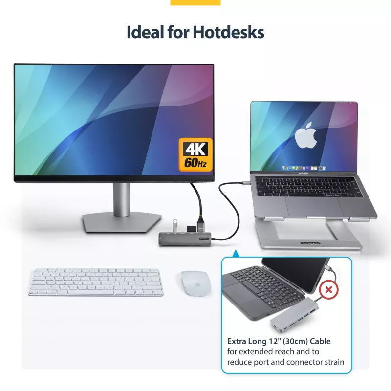 StarTech.com USB-C Multiport Adapter Hub, USB-C to 4K 60Hz HDMI, Gigabit Ethernet and 100W Laptop Charging for Macbook Pro / Air and Windows