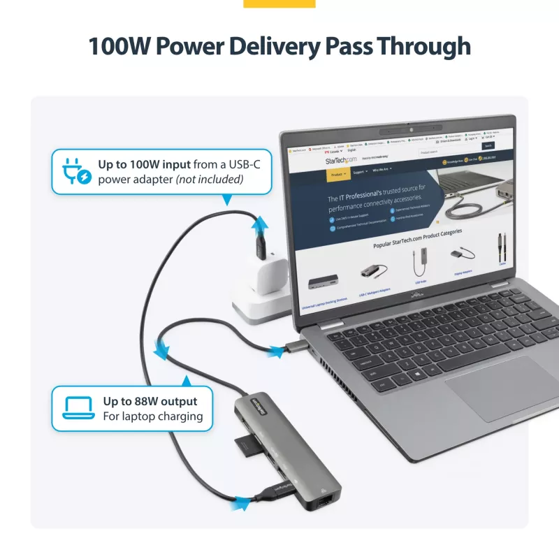 StarTech.com USB-C Multiport Adapter Hub, USB-C to 4K 60Hz HDMI, Gigabit Ethernet and 100W Laptop Charging for Macbook Pro / Air and Windows