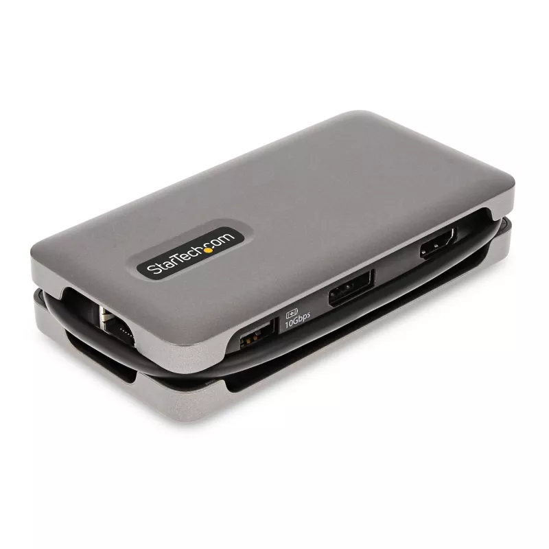 StarTech.com USB-C Multiport Adapter - 4K 60Hz HDMI/DP - 3-Port USB Hub - 100W Power Delivery Pass-Through - GbE - Travel Mini Docking Station w/ Charging - 1ft/30cm Wrap-Around Cable