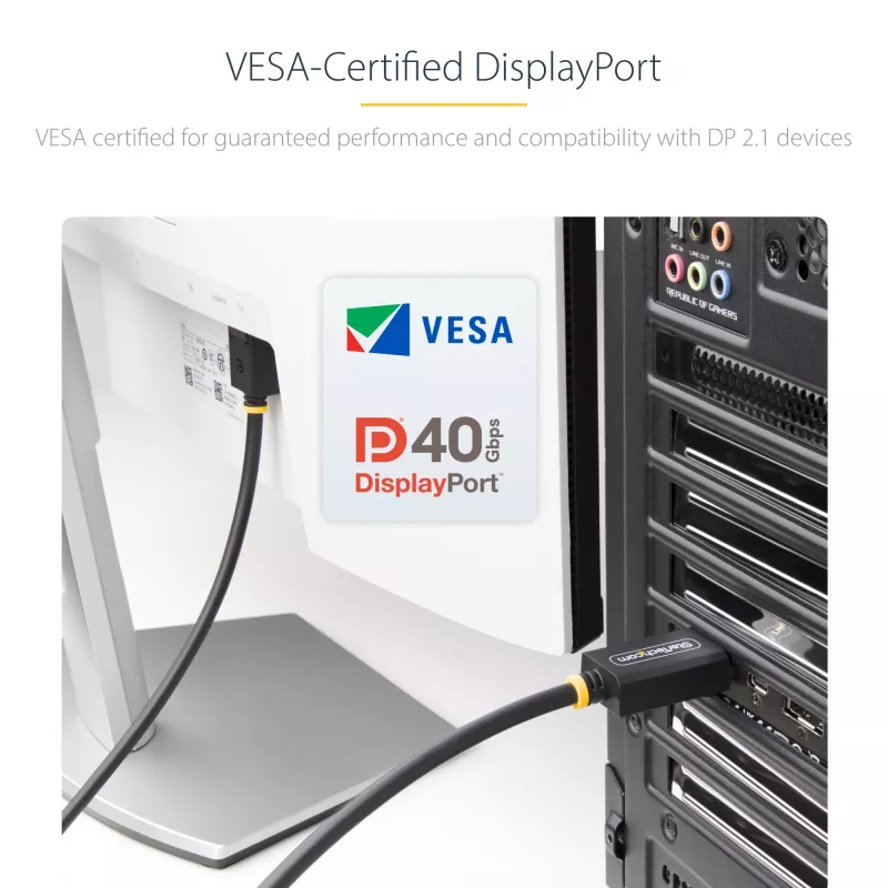 StarTech.com 1m DisplayPort 2.1 Cable, VESA Certified DP40 DisplayPort Cable w/UHBR10/HDR/HDCP 2.2, 8K 60Hz/4K 144Hz w/DSC 1.2a, 40Gbps, DP 2.1 Cable, UHD Monitor Cord, M/M