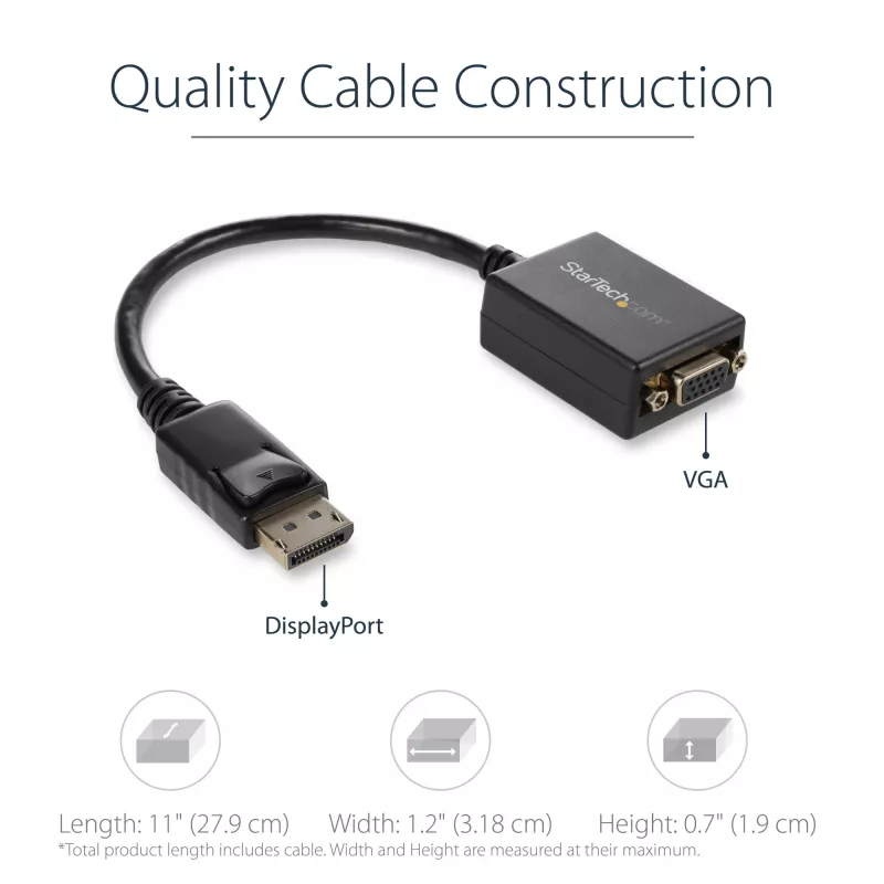 StarTech.com DisplayPort to VGA Adapter - Active DP to VGA Converter - 1080p Video - DisplayPort Certified - DP/DP++ Source to VGA Monitor Cable Adapter Dongle - Latching DP Connector