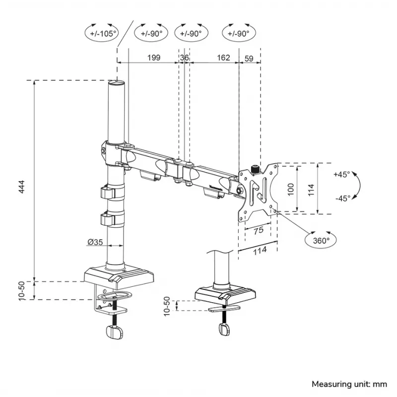 Neomounts DS60-600BL1 Monitor arm 10-32 inch - Quick-fix - 180°-stop