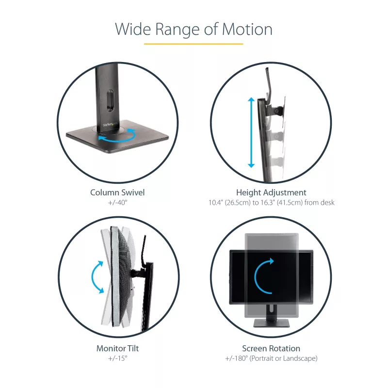 StarTech.com Free Standing Single Monitor Mount - Height Adjustable Monitor Stand - For VESA Mount Displays up to 32 inch (15lb/7kg) - Ergonomic Monitor Stand for Desk - Tilt/Swivel/Rotate