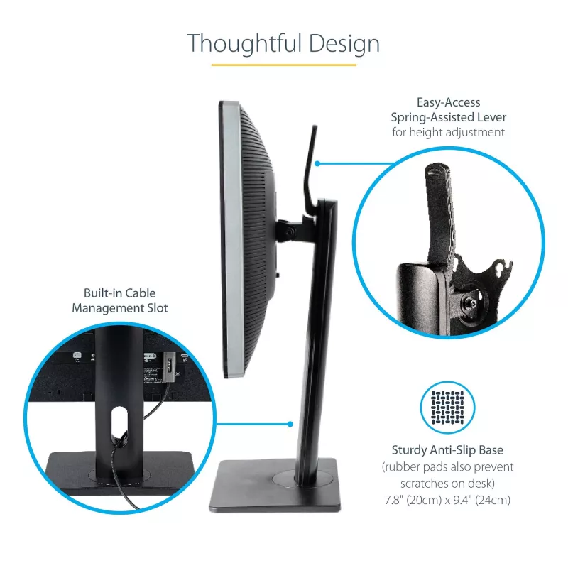 StarTech.com Free Standing Single Monitor Mount - Height Adjustable Monitor Stand - For VESA Mount Displays up to 32 inch (15lb/7kg) - Ergonomic Monitor Stand for Desk - Tilt/Swivel/Rotate