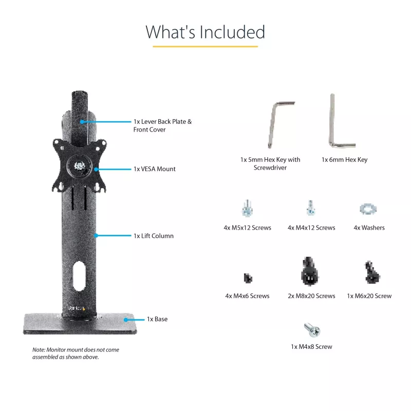 StarTech.com Free Standing Single Monitor Mount - Height Adjustable Monitor Stand - For VESA Mount Displays up to 32 inch (15lb/7kg) - Ergonomic Monitor Stand for Desk - Tilt/Swivel/Rotate