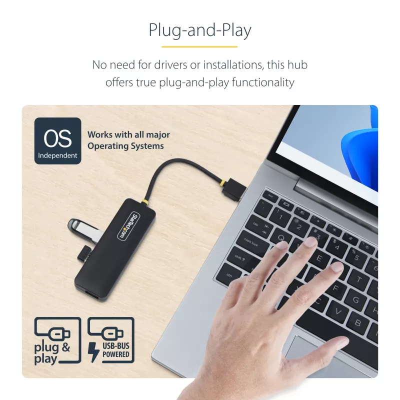 StarTech.com 4-Port USB-A Hub, 5Gbps, Bus Powered, Small Travel Mini USB Hub, Multi-Port USB 3.0 Splitter, Portable USB Hub, Overcurrent Protection (OCP)