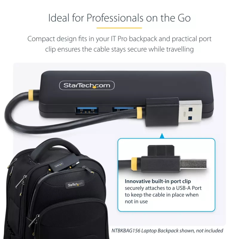 StarTech.com 4-Port USB-A Hub, 5Gbps, Bus Powered, Small Travel Mini USB Hub, Multi-Port USB 3.0 Splitter, Portable USB Hub, Overcurrent Protection (OCP)