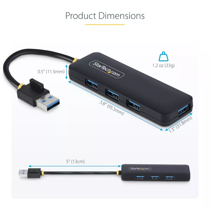 StarTech.com 4-Port USB-A Hub, 5Gbps, Bus Powered, Small Travel Mini USB Hub, Multi-Port USB 3.0 Splitter, Portable USB Hub, Overcurrent Protection (OCP)