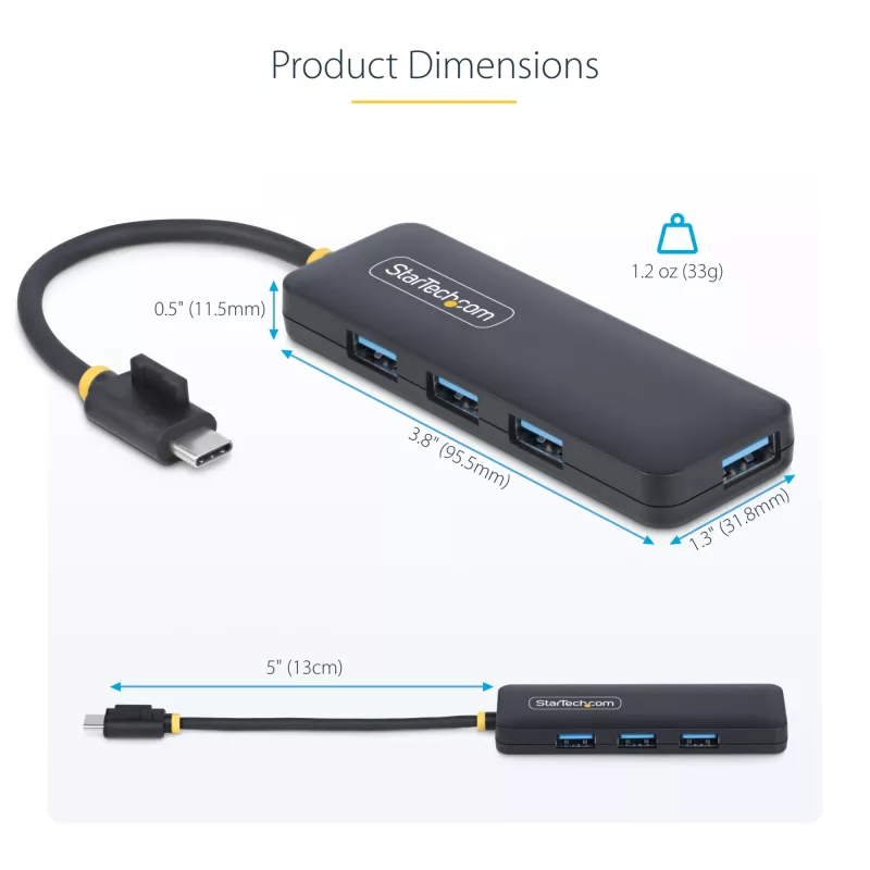 StarTech.com 4-Port USB-C Hub, 5Gbps, USB-C to 4x USB-A, Bus Powered, Small Travel Mini Hub, Multi-Port USB 3.0 Splitter, Portable Hub, Overcurrent Protection