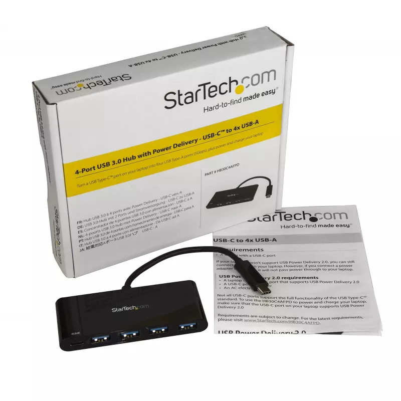 StarTech.com 4 Port USB C Hub with 4 USB Type-A Ports (USB 3.0 SuperSpeed 5Gbps) - 60W Power Delivery Passthrough Charging - USB 3.1 Gen 1/USB 3.2 Gen 1 Laptop Hub Adapter - MacBook, Dell~4 Port USB C Hub with 4 USB Type-A Ports (USB 3.0 SuperSpeed 5Gbps) - 60W Power Delivery Passthrough Charging - USB 3.2 Gen 1 Laptop Hub Adapter - MacBook, Dell
