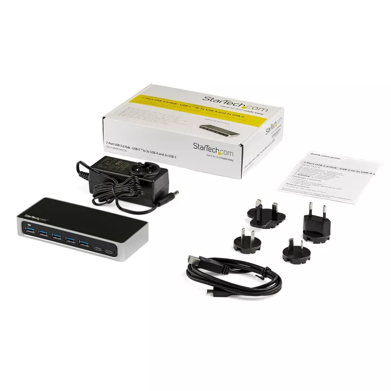 StarTech.com 7 Port USB C Hub with Fast Charge Port - USB-C to 5x USB-A 2x USB-C (USB 3.0 SuperSpeed 5Gbps) - Self Powered USB 3.2 Gen 1 Type-C Hub w/ Power Adapter - Desktop/Laptop Hub