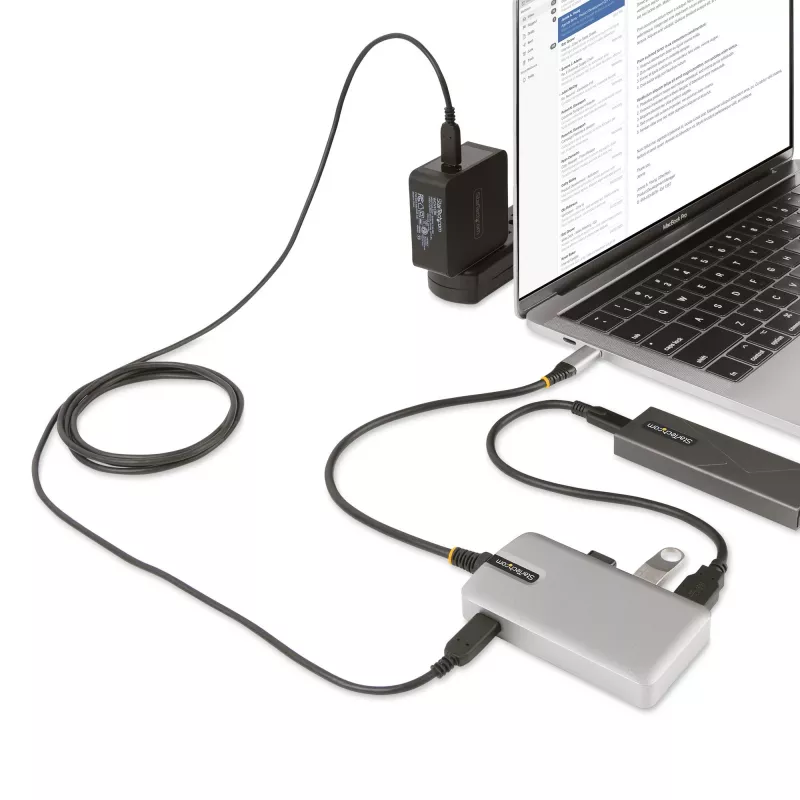 StarTech.com 4-Port USB-C Hub with USB-C DP Alt Mode Video Output 4K 60Hz - 3x USB-A, 1x USB Type-C, 100W Power Delivery Pass-Through, USB 3.2 10Gbps, 1ft/30cm Cable, Portable USB Hub