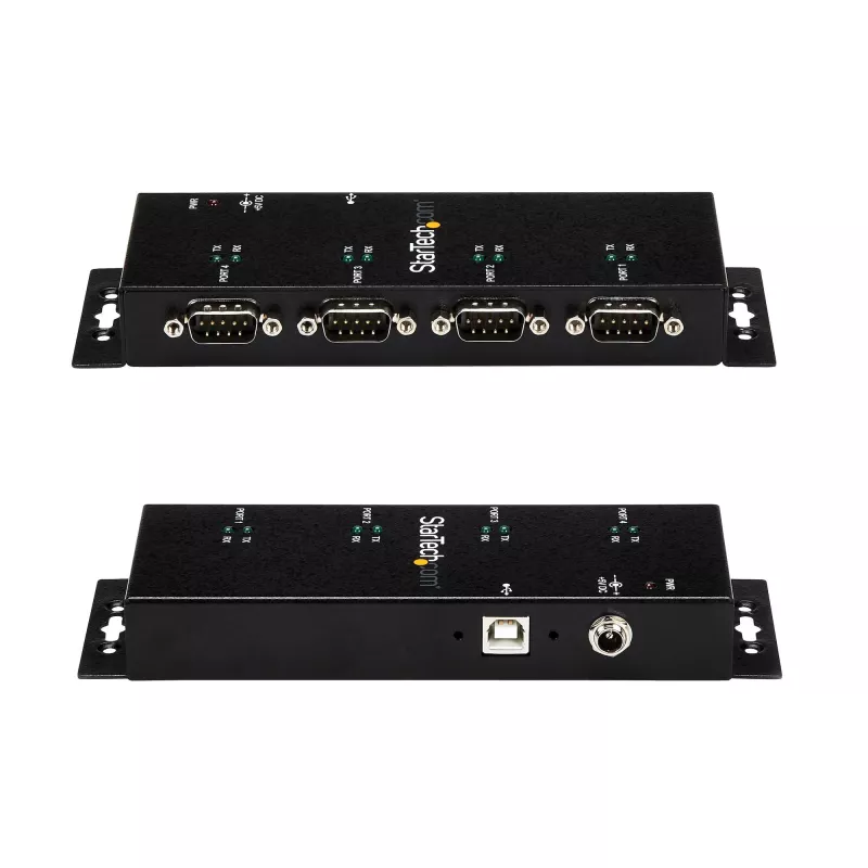 StarTech.com 4 Port USB to DB9 RS232 Serial Adapter Hub – Industrial DIN Rail and Wall Mountable