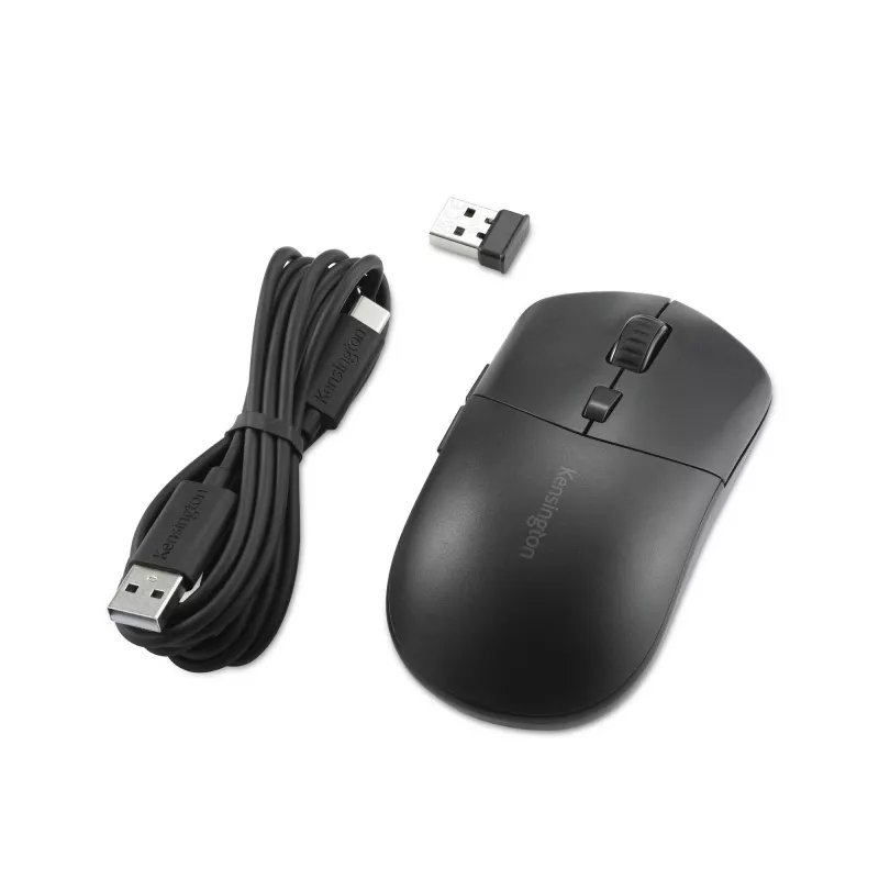 Kensington MY430 EQ Rechargeable Mouse, Ambidextrous, Optical, RF Wireless + Bluetooth, 2400 DPI, Black