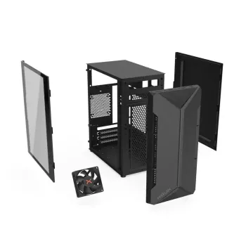 PC case KRUX Astro Cube Black — cube chassis, supports micro ATX/mini‑ITX, 1×3.5 inch + 2×2.5 inch bays, side window, max PSU 28 cm, max cooler height 136 mm