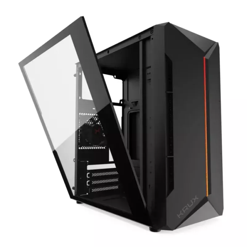 PC case KRUX Astro Cube Black — cube chassis, supports micro ATX/mini‑ITX, 1×3.5 inch + 2×2.5 inch bays, side window, max PSU 28 cm, max cooler height 136 mm
