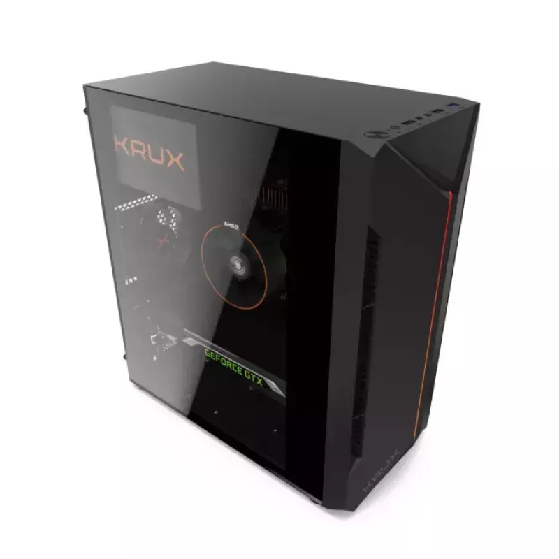 PC case KRUX Astro Cube Black — cube chassis, supports micro ATX/mini‑ITX, 1×3.5 inch + 2×2.5 inch bays, side window, max PSU 28 cm, max cooler height 136 mm