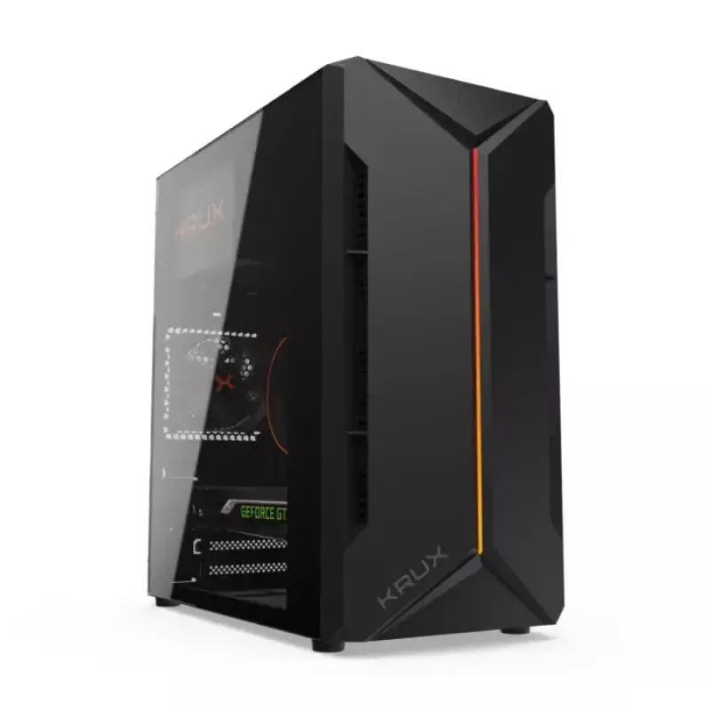 PC case KRUX Astro Cube Black — cube chassis, supports micro ATX/mini‑ITX, 1×3.5 inch + 2×2.5 inch bays, side window, max PSU 28 cm, max cooler height 136 mm