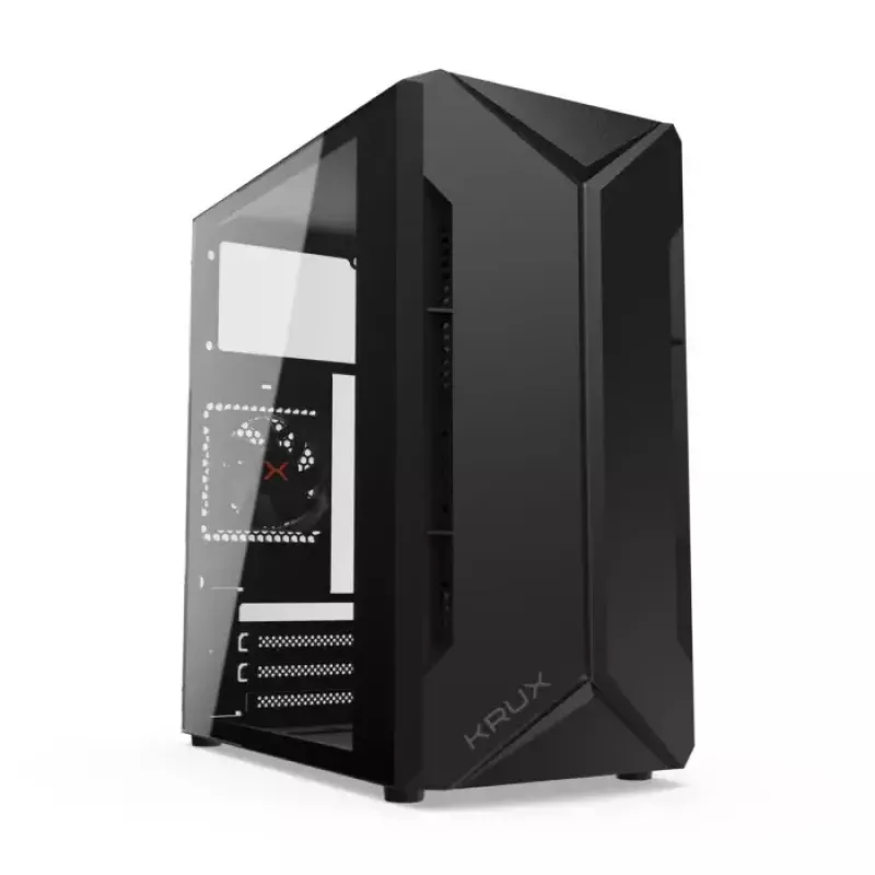 PC case KRUX Astro Cube Black — cube chassis, supports micro ATX/mini‑ITX, 1×3.5 inch + 2×2.5 inch bays, side window, max PSU 28 cm, max cooler height 136 mm