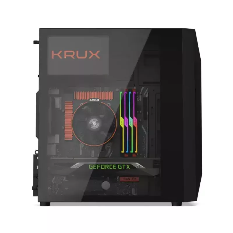 PC case KRUX Astro Cube Black — cube chassis, supports micro ATX/mini‑ITX, 1×3.5 inch + 2×2.5 inch bays, side window, max PSU 28 cm, max cooler height 136 mm
