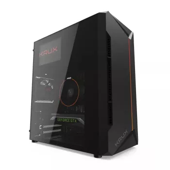 PC case KRUX Astro Cube Black — cube chassis, supports micro ATX/mini‑ITX, 1×3.5 inch + 2×2.5 inch bays, side window, max PSU 28 cm, max cooler height 136 mm