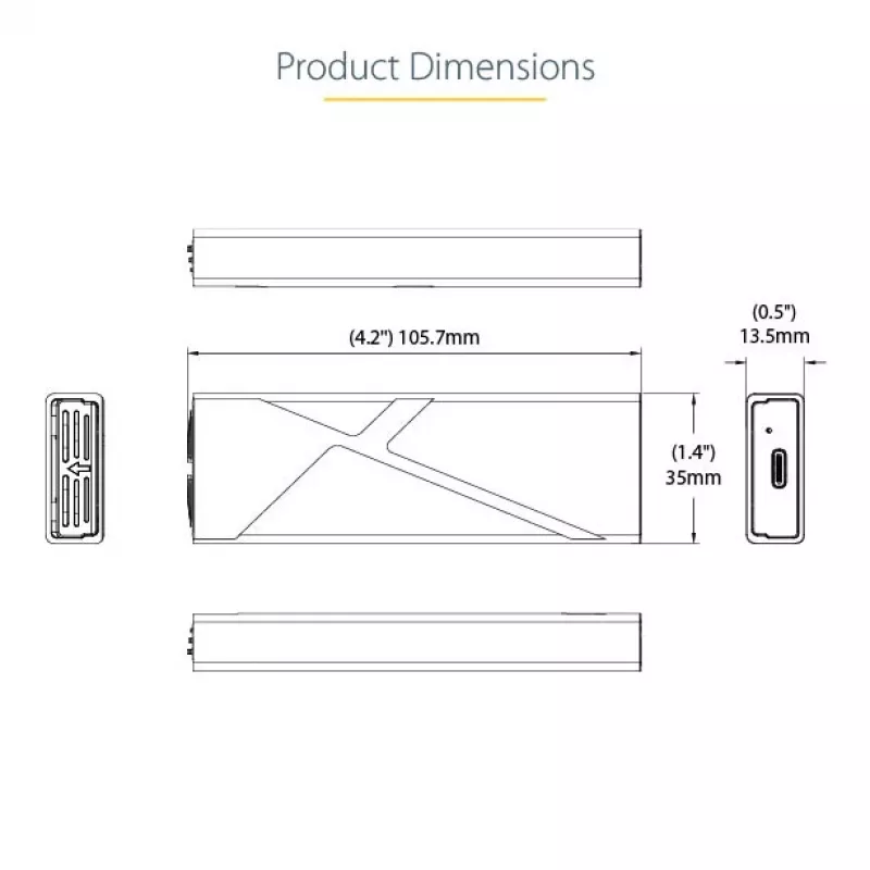 StarTech.com USB-C 10Gbps to M.2 NVMe or M.2 SATA SSD Enclosure - Tool-free External M.2 PCIe/SATA NGFF SSD Aluminum Case - USB Type-C&A Host Cables - Supports 2230/2242/2260/2280
