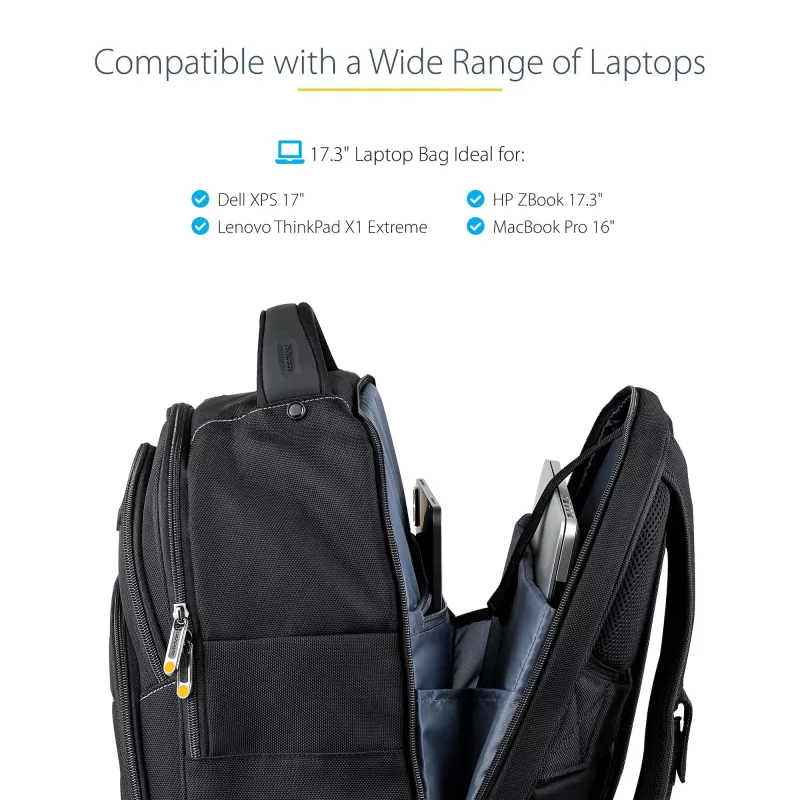 StarTech.com 17.3 inch Laptop Backpack with Removable Accessory Organizer Case - Professional IT Tech Backpack for Work/Travel/Commute - Ergonomic Computer Bag - Durable Ballistic Nylon - Notebook/Tablet Pockets