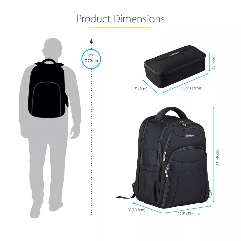 StarTech.com 17.3 inch Laptop Backpack with Removable Accessory Organizer Case - Professional IT Tech Backpack for Work/Travel/Commute - Ergonomic Computer Bag - Durable Ballistic Nylon - Notebook/Tablet Pockets