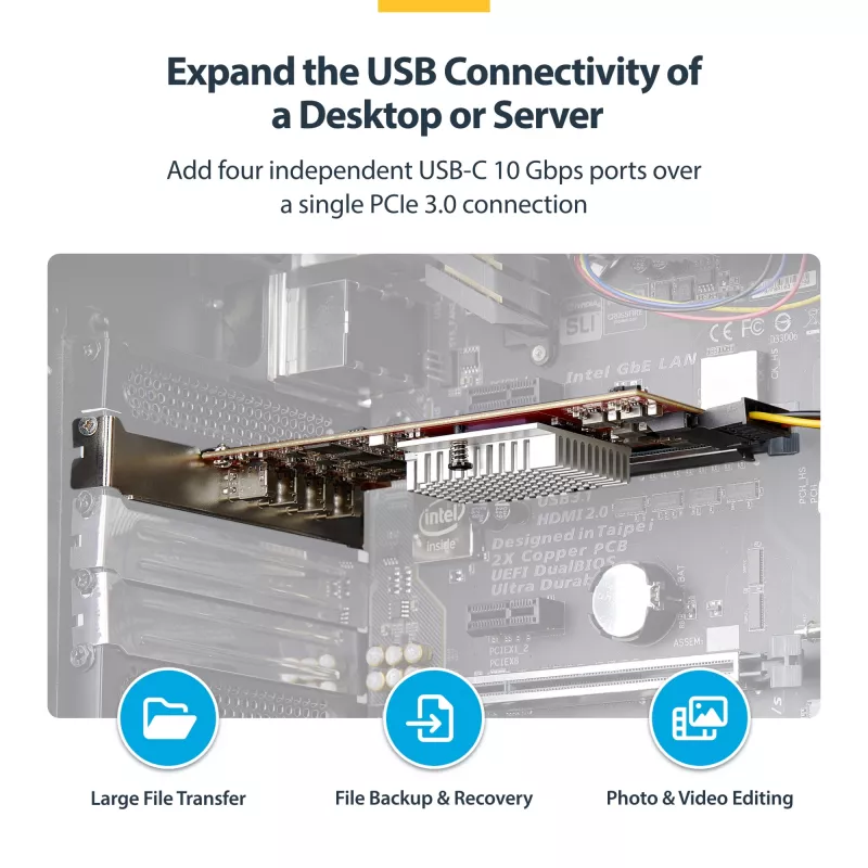 StarTech.com 4-Port USB Type-C PCIe Card, USB 3.2 10Gbps, USB-C PCI Express Expansion Card, 4x Independent USB Controllers, Windows/Linux/macOS, TAA-Compliant