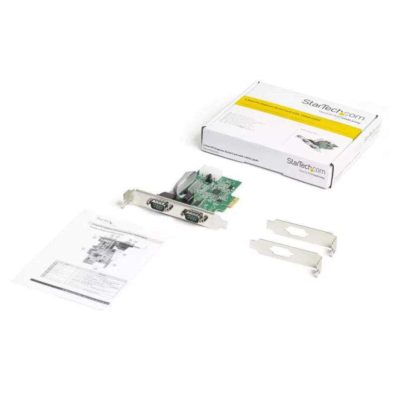 StarTech.com 2-port PCI Express RS232 Serial Adapter Card - PCIe RS232 Serial Host Controller Card - PCIe to Dual Serial DB9 Card - 16950 UART - Expansion Card - Windows & Linux