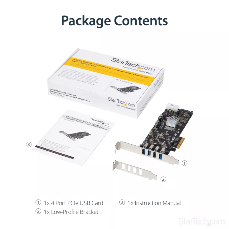 StarTech.com 4 Port USB 3.0 PCIe Card w/ 4 Dedicated 5Gbps Channels (USB 3.1 Gen 1) - UASP - SATA / LP4 Power - PCI Express Adapter Card