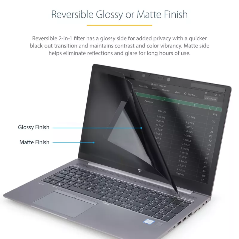 StarTech.com Laptop Privacy Screen for 15.6 inch Notebook - Magnetic Removable Laptop Display Security Filter - Blue Light Reducing Screen Protector - 16:9 - Matte/Glossy - +/-30 Degree