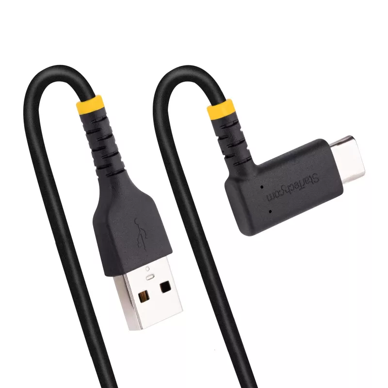 StarTech.com 6ft (2m) USB A to C Charging Cable Right Angle - Heavy Duty Fast Charge USB-C Cable - Black USB 2.0 A to Type-C - Rugged Aramid Fiber - 3A - USB Charging Cord