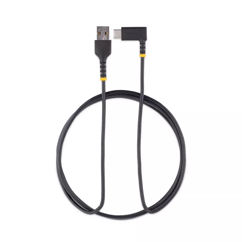 StarTech.com 6ft (2m) USB A to C Charging Cable Right Angle - Heavy Duty Fast Charge USB-C Cable - Black USB 2.0 A to Type-C - Rugged Aramid Fiber - 3A - USB Charging Cord